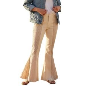 Venus Mixed Print & Lace Bell Bottom Jeans Womens Size 4 Cream Retro Flare Leg
